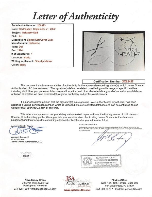 Salvador Dali Authentic Signed Dali First Printing Book w/ Sketch JSA #XX62427 - 6