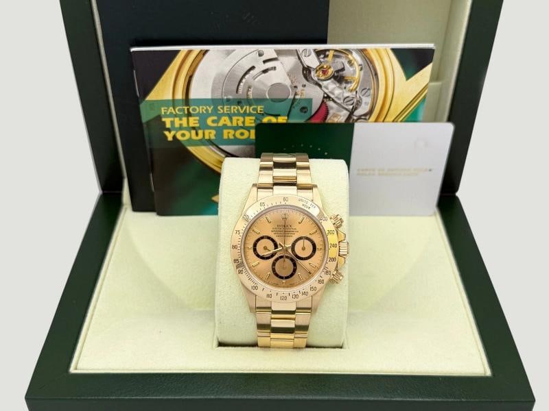 Rolex Daytona Zenith 16528 Inverted 6 Champagne Dial 18k Gold Box Service Card: Condition: Pre-owned - Excellent,Bezel Color: Gold, Yellow,Year Manufactured: 1990-1999,Band/Strap: Rolex Oyster,Case Color: Gold, Yellow,Department: Men,Watch Shape: Round,Style: Casual, Classic,