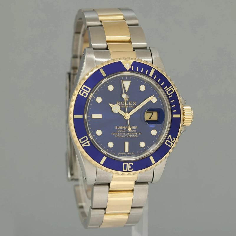 1985 PAPERS MINT Rolex Submariner Date 16803 Two-Tone Gold Steel Blue 40mm Watch - 2