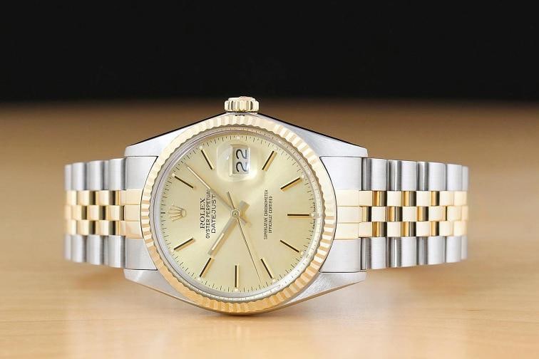 ROLEX MENS DATEJUST 16013 18K YELLOW GOLD STEEL CHAMPAGNE DIAL TWO TONE WATCH - 3