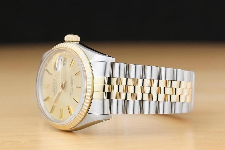 ROLEX MENS DATEJUST 16013 18K YELLOW GOLD STEEL CHAMPAGNE DIAL TWO TONE WATCH - 4
