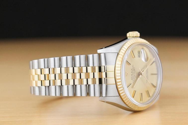 ROLEX MENS DATEJUST 16013 18K YELLOW GOLD STEEL CHAMPAGNE DIAL TWO TONE WATCH - 7