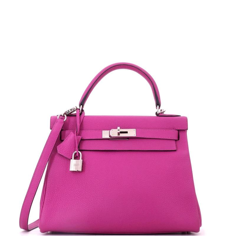 Hermes Kelly Handbag Pink Togo with Palladium Hardware 28: Condition: Pre-owned - Good,Brand: Hermes,Exterior Material: Leather,Style: Top Handle,Exterior Color: Pink,Department: Women,Size: 28,Accessories: Clochette, Keys, Lock, With Strap