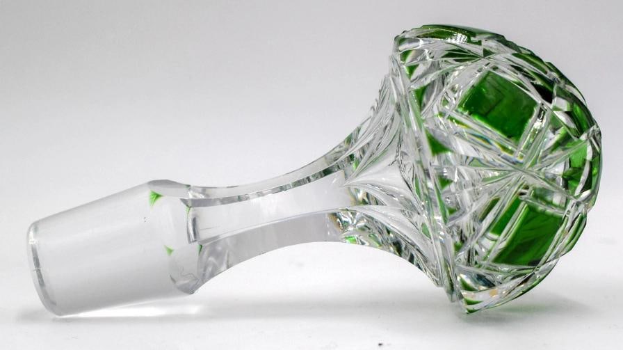 Baccarat France Green Cut to Clear Tall Decanter, Circa 1920 - 6