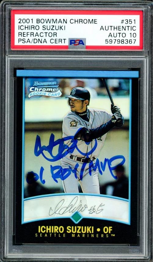 Ichiro Suzuki Auto 2001 Bowman Chrome English Refractor RC #351 Mariners Sig GM: Condition: Ungraded - Near mint or better: Not in original packaging or professionally graded ,Sport: Baseball,Product: Card,Player: Ichiro Suzuki,Player/Athlete: Ichiro Suzuki,Team: Seattle