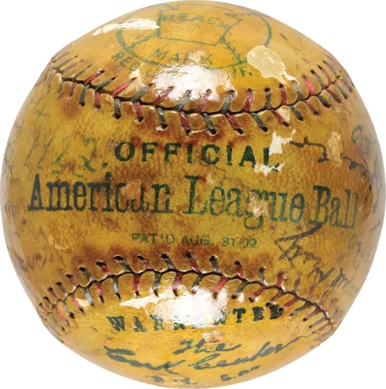 Babe Ruth Ty Cobb Walter Johnson HOF Signed 1922 American League Baseball PSA - 5