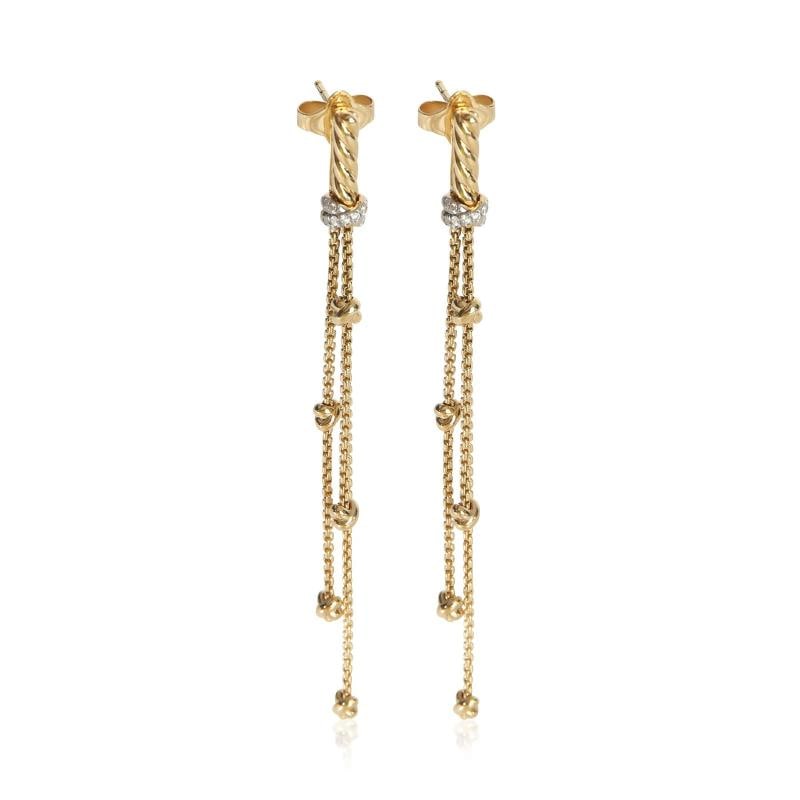 David Yurman Yellow Gold Diamond Petite Helena Chain Drop Earrings: Condition: Pre-owned,Shape: Round Brilliant,Item Length: 74 mm,Side Stone Type: Diamond,Side Stone Weight (cts): 0.10,Metal Purity: 18k,With Original Box/Packaging: No,With Papers: No,Gross Weight