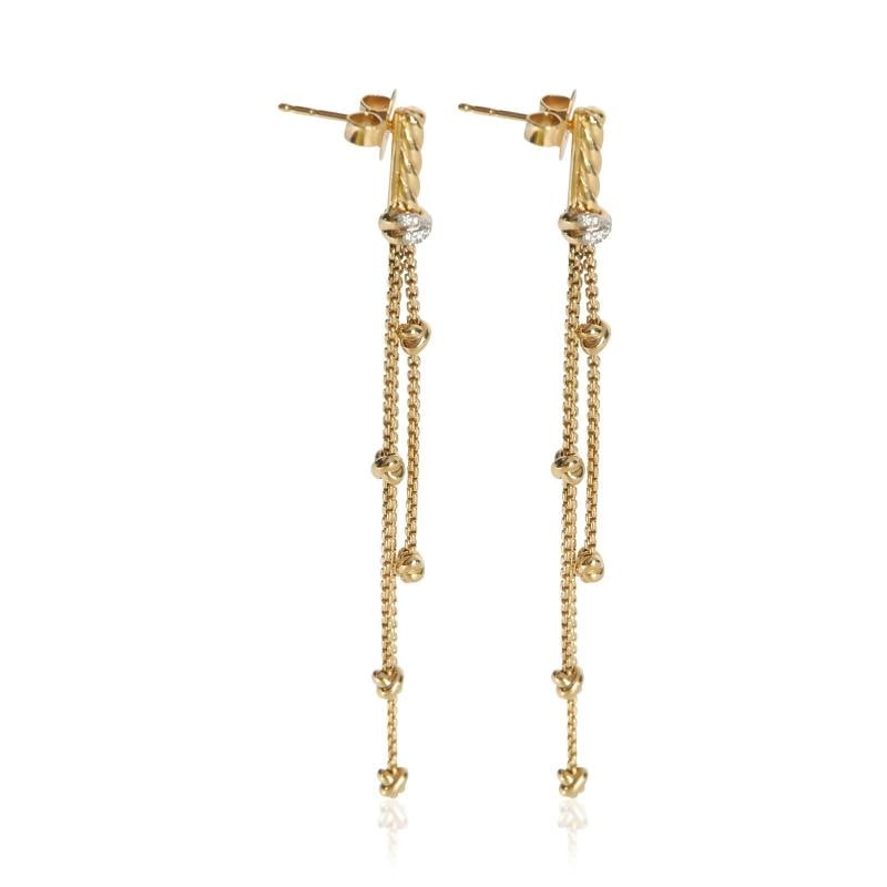 David Yurman Yellow Gold Diamond Petite Helena Chain Drop Earrings - 2