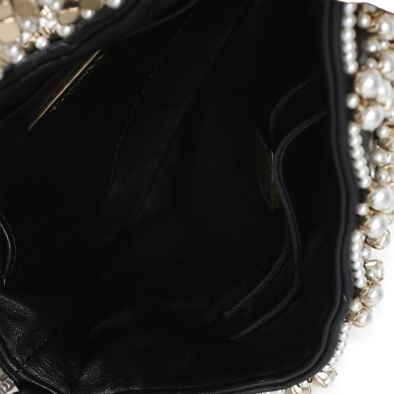 Chanel Black Gold Metal Pearl Embellished Mini Flap Bag - 2