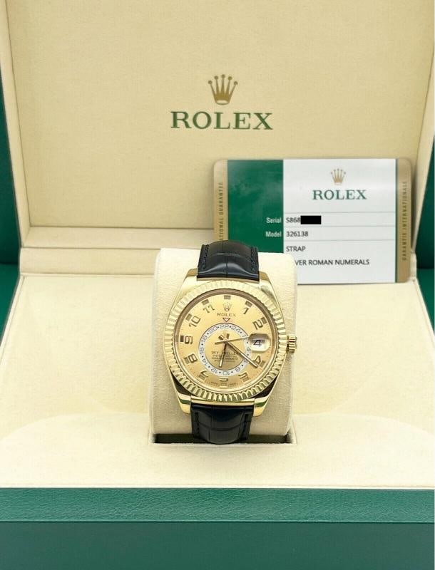 Rolex Sky Dweller 326138 Champagne Dial 18K Yellow Gold Leather Strap Box Paper (1 of 12)