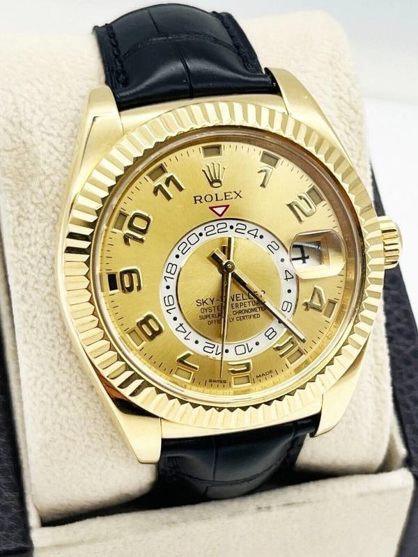 Rolex Sky Dweller 326138 Champagne Dial 18K Yellow Gold Leather Strap Box Paper - 3