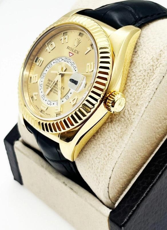 Rolex Sky Dweller 326138 Champagne Dial 18K Yellow Gold Leather Strap Box Paper - 4
