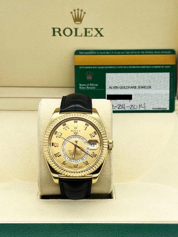 Rolex Sky Dweller 326138 Champagne Dial 18K Yellow Gold Leather Strap Box Paper - 6