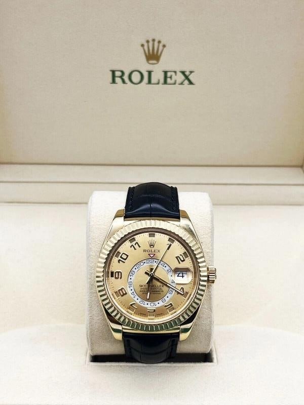 Rolex Sky Dweller 326138 Champagne Dial 18K Yellow Gold Leather Strap Box Paper - 7