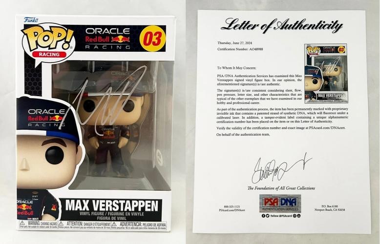 Max Verstappen Signed Funko Pop Red Bull Formula 1 F1 PSA/DNA 3 COA: Condition: New: A brand-new, unused, unopened, undamaged item (including handmade items). s. ,Country of Origin: United States,Modified Item: No,Original/Reproduction: Original