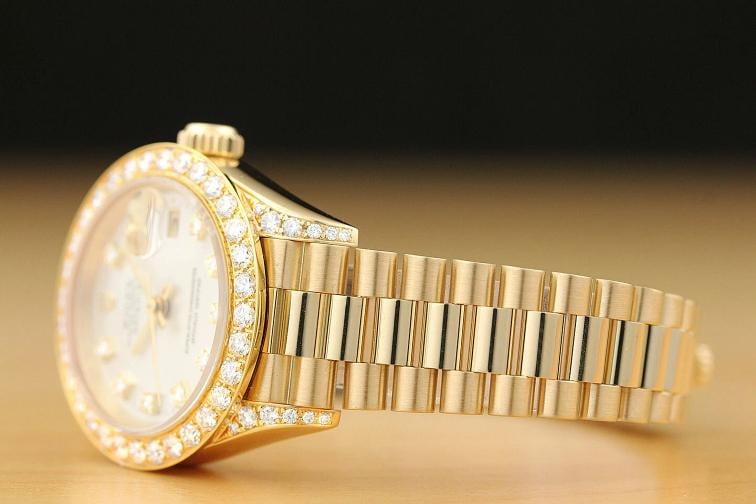 ROLEX LADIES PRESIDENT 69178 FACTORY DIAMOND DIAL 18K YELLOW GOLD SILVER WATCH - 4