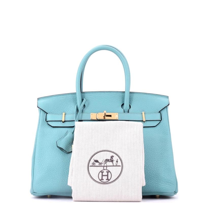 Hermes Birkin Handbag Blue Clemence with Gold Hardware 30 - 2