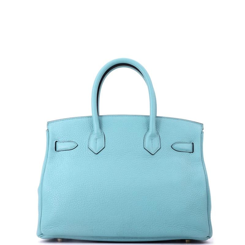 Hermes Birkin Handbag Blue Clemence with Gold Hardware 30 - 4