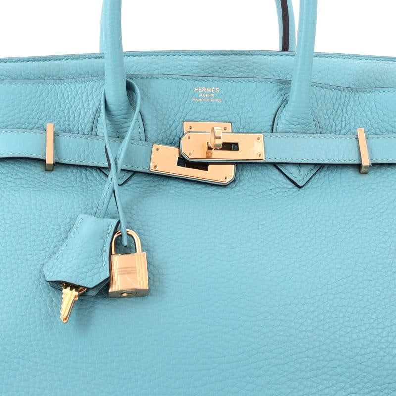 Hermes Birkin Handbag Blue Clemence with Gold Hardware 30 - 7