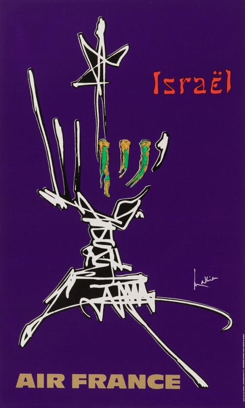 Original Poster - Mathieu G. - Air France - Israel - Menorah - Aviation - 1967: Condition: Used,Artist: Georges Mathieu,Unit of Sale: Single-Piece Work,Size: Large (up to 60in.),Date of Creation: 1950-1969,Original/Licensed Reprint: Original,Subject: Airplane, Aviation, Israel,