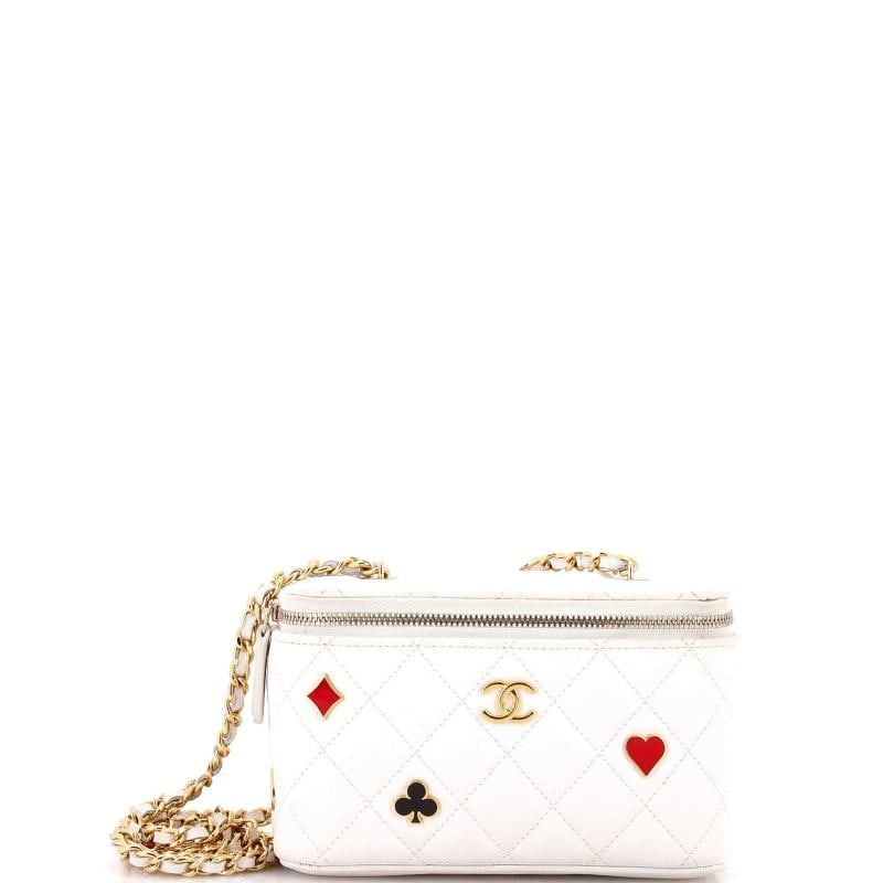 Chanel Coco Casino Vanity Case with Chain Quilted Caviar Small: Condition: Pre-owned - Good,Brand: Chanel,Exterior Material: Leather,Style: Cosmetic Cases,Exterior Color: White,Department: Women,Size: Small