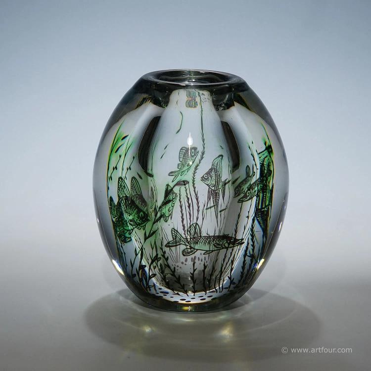 Vintage Fish Graal Vase by Edward Hald for Orrefors, Sweden 1947 - 3