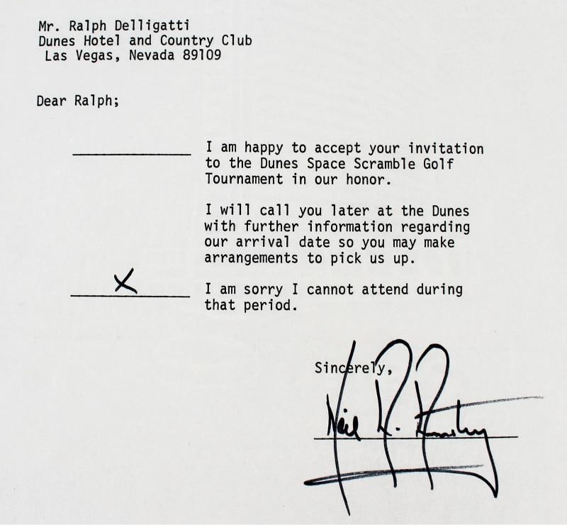 Neil Armstrong Apollo 11 Signed 7.25x10.5 1973 RSVP Letter BAS #AD85205 - 3