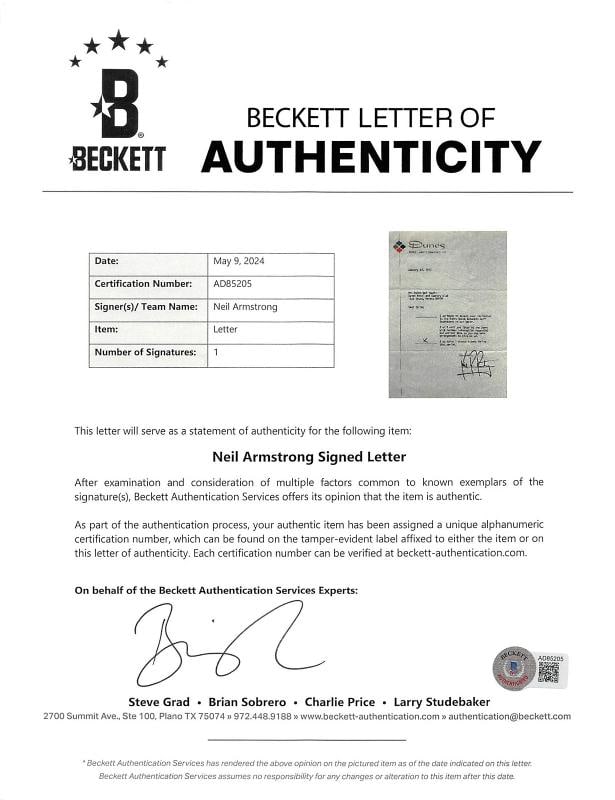 Neil Armstrong Apollo 11 Signed 7.25x10.5 1973 RSVP Letter BAS #AD85205 - 5