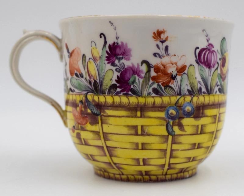 Antique Nymphenburg Cup & Saucer Decorated with Flowers & Basket, Circa 1800 - 5