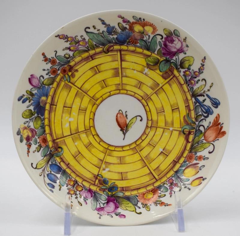 Antique Nymphenburg Cup & Saucer Decorated with Flowers & Basket, Circa 1800 - 7