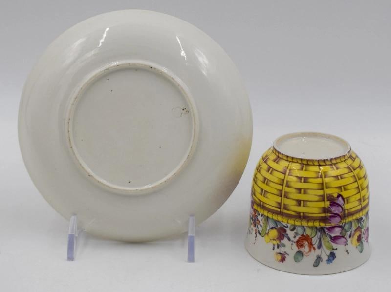 Antique Nymphenburg Cup & Saucer Decorated with Flowers & Basket, Circa 1800 - 8