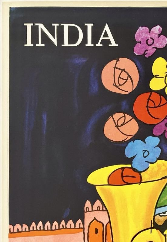 Original Vintage Poster INDIA - AIR INDIA Airline Travel Indian Tourism LINEN - 2