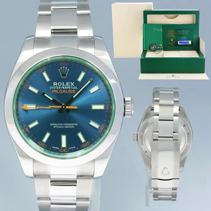 2021 NEW PAPERS Rolex Milgauss Blue Anniversary Green 116400GV Steel Watch Box: Condition: Pre-owned - Excellent,Brand: Rolex,Department: Unisex Adults,Type: Wristwatch,Model: Milgauss,Reference Number: 116400gv,With Original Box/Packaging: Yes,With Papers: Original,Customized: N