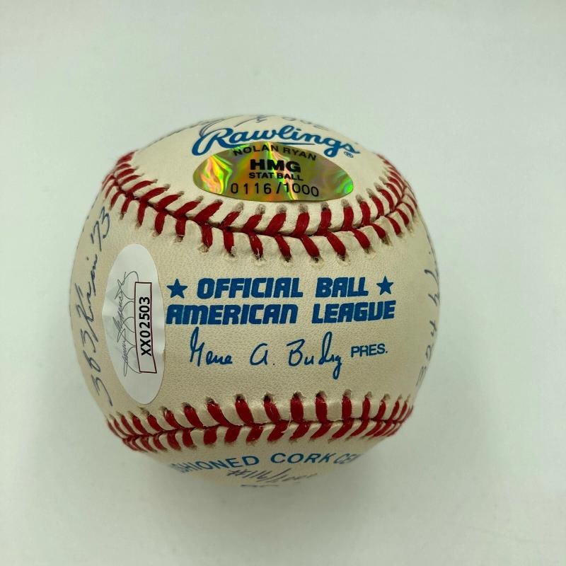 Nolan Ryan Signed Heavily Inscribed STAT American League Baseball JSA COA RARE - 6