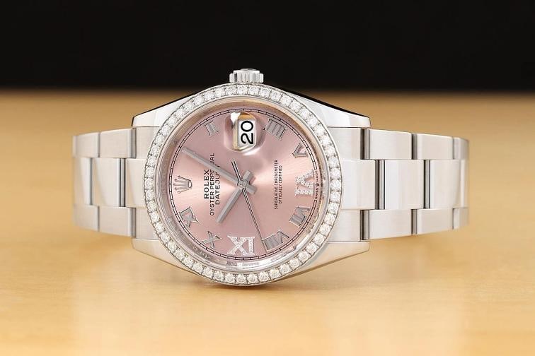 2021 CARD ROLEX DATEJUST 36 126284RBR ROMAN DIAMOND 18K GOLD STEEL OYSTER WATCH - 3