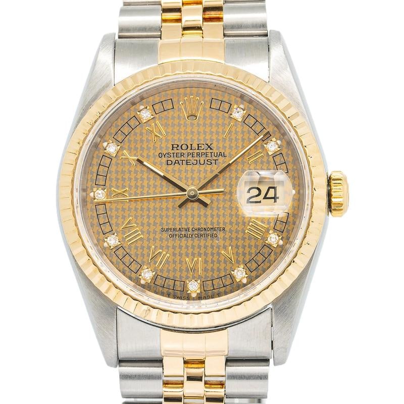 Rolex Datejust 16233 18K YG Factory Champagne Houndstooth Diamond Dial Auto 36mm - 2