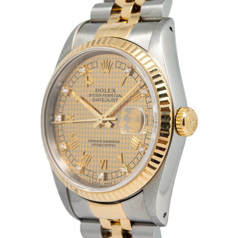 Rolex Datejust 16233 18K YG Factory Champagne Houndstooth Diamond Dial Auto 36mm - 3
