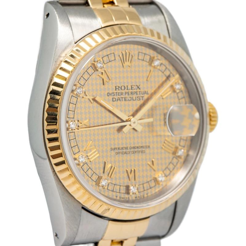 Rolex Datejust 16233 18K YG Factory Champagne Houndstooth Diamond Dial Auto 36mm - 4