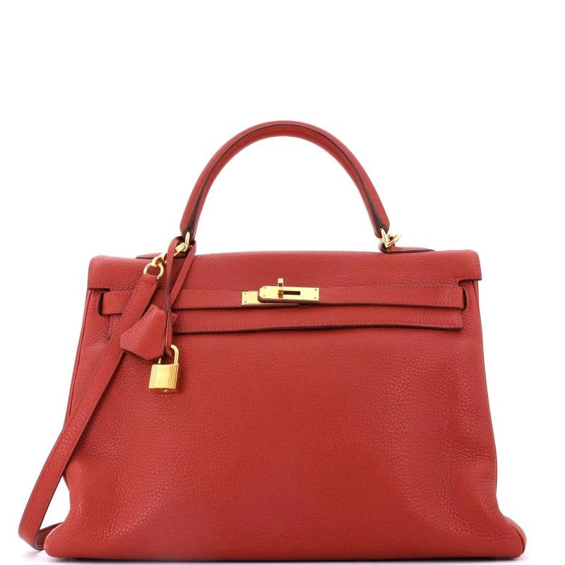Hermes Kelly Handbag Brown Clemence with Gold Hardware 35: Condition: Pre-owned - Good,Brand: Hermes,Exterior Material: Leather,Style: Totes,Exterior Color: Brown,Department: Women,Size: 35,Accessories: Keys, Lock, Clochette, With Strap Condition: Good.