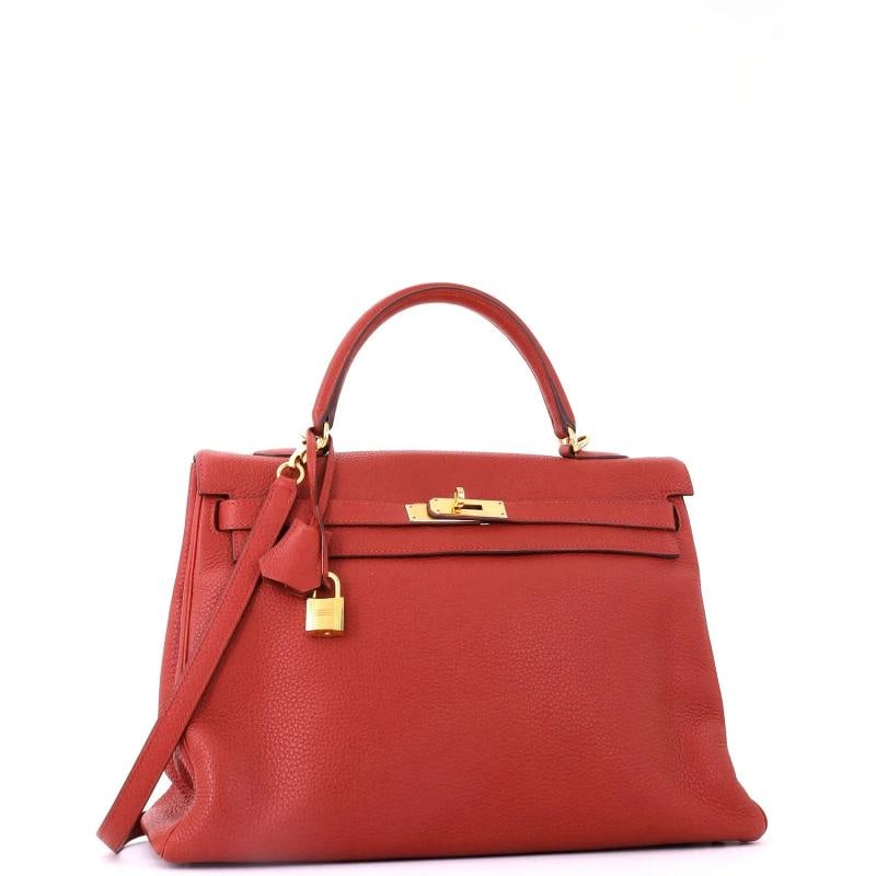 Hermes Kelly Handbag Brown Clemence with Gold Hardware 35 - 2