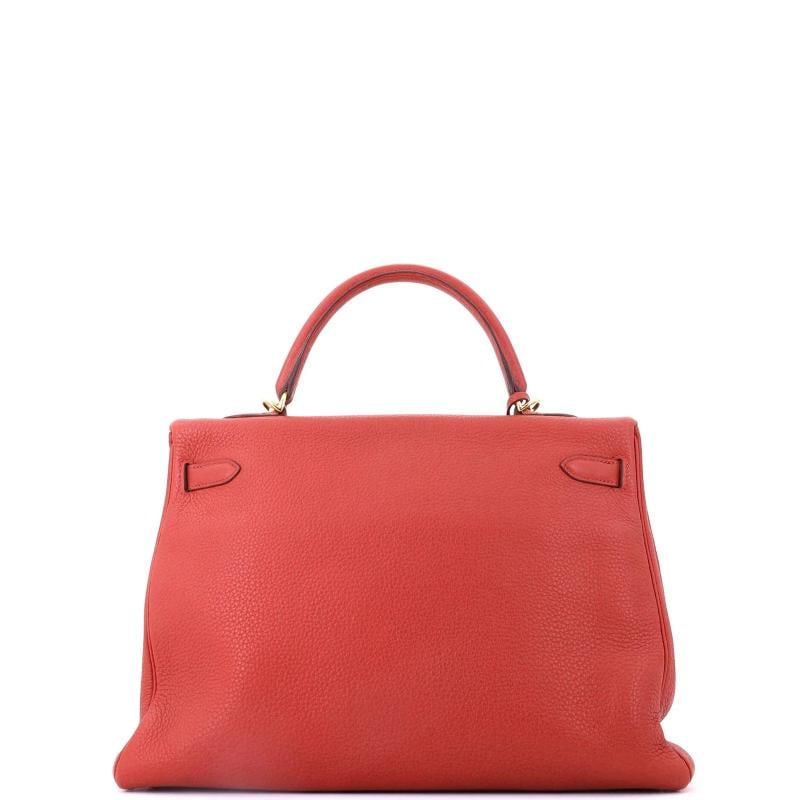 Hermes Kelly Handbag Brown Clemence with Gold Hardware 35 - 3