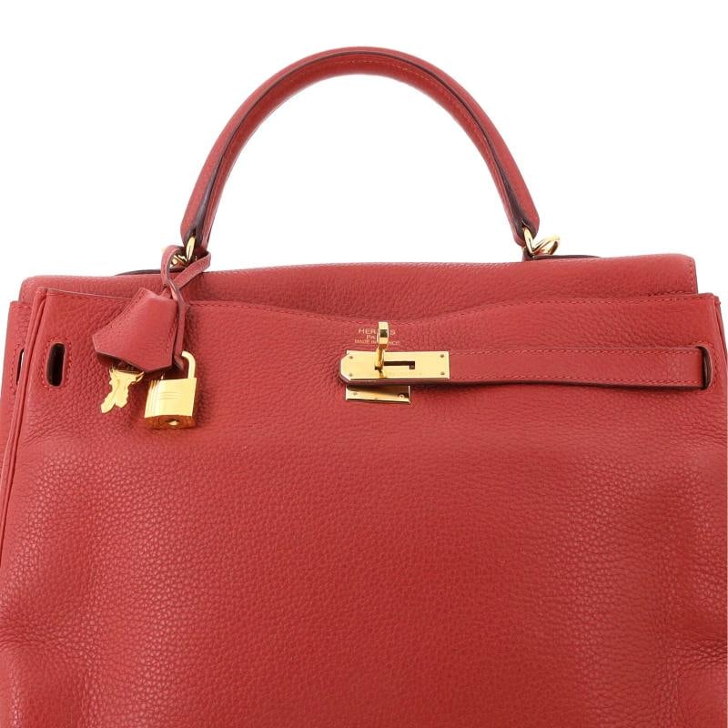 Hermes Kelly Handbag Brown Clemence with Gold Hardware 35 - 5