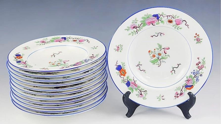 Set of 12 Fine Coalport for Tiffany Co Corea Pattern Plates 8 3/4": Condition: Used: An item that has been used previously. The item may have some signs of cosmetic wear, but is fully operational and functions as intended. This item may be a floor model or store