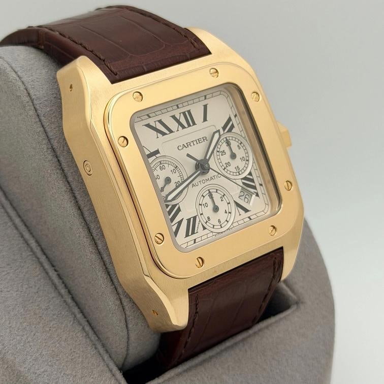 Cartier Santos 100 W20096Y1 2741 41mm Silver Dial Chronograph 18K Yellow Gold - 2