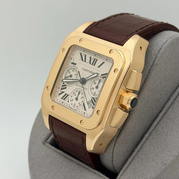 Cartier Santos 100 W20096Y1 2741 41mm Silver Dial Chronograph 18K Yellow Gold - 3