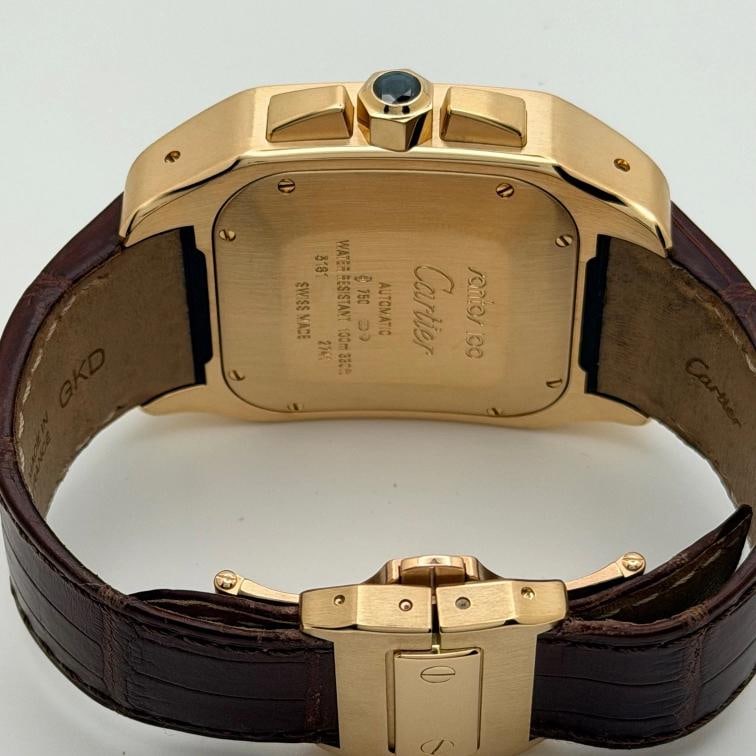 Cartier Santos 100 W20096Y1 2741 41mm Silver Dial Chronograph 18K Yellow Gold - 5