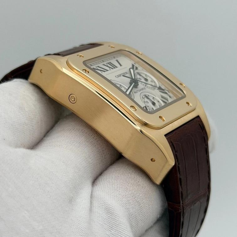 Cartier Santos 100 W20096Y1 2741 41mm Silver Dial Chronograph 18K Yellow Gold - 6