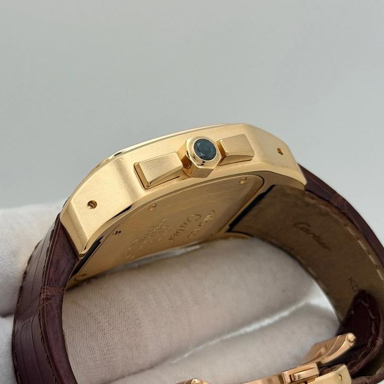Cartier Santos 100 W20096Y1 2741 41mm Silver Dial Chronograph 18K Yellow Gold - 9