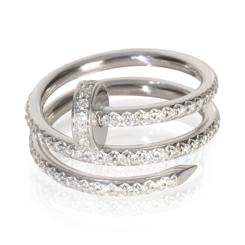 Cartier White Gold Diamond Double Juste Un Clou Ring: Condition: Pre-owned - Good,Shape: Round Brilliant,Side Stone Type: Diamond,Side Stone Weight (cts): 0.59,Metal Purity: 18k,With Original Box/Packaging: No,With Papers: No,Gross Weight (grams):