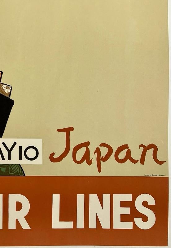 Original Vintage Poster JAPAN AIR LINES OSAKA FESTIVAL 1959 Airline Travel LINEN - 5